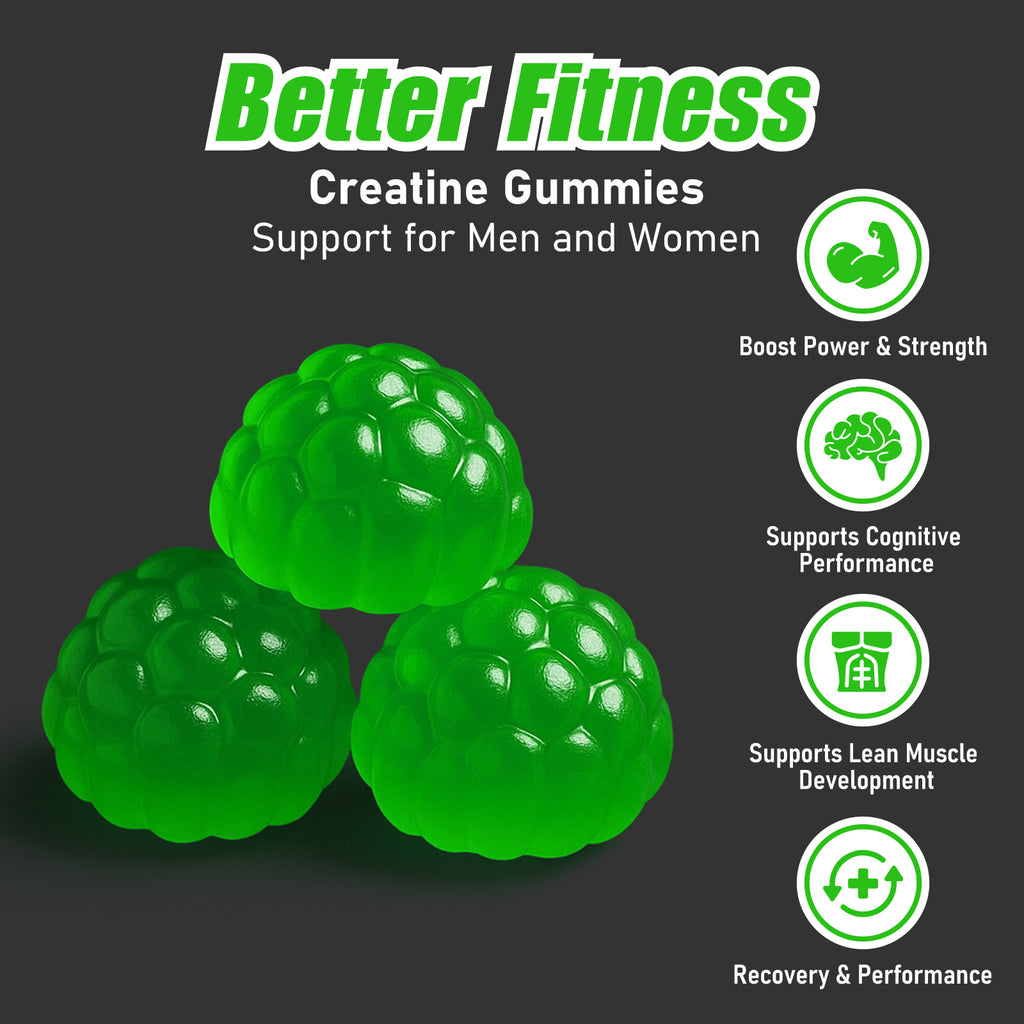 Creatine Monohydrate Gummies, 120 Count, 30 Servings, Strength Support & Muscle Recovery Supplement for Men and Women, Vegan, Sugar Free - Green Apple