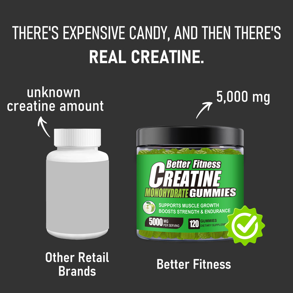 Creatine Monohydrate Gummies, 120 Count, 30 Servings, Strength Support & Muscle Recovery Supplement for Men and Women, Vegan, Sugar Free - Green Apple