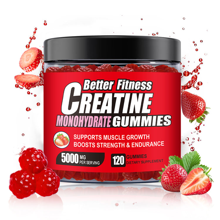 Creatine Monohydrate Gummies, 120 Count, 30 Servings, Strength Support & Muscle Recovery Supplement for Men and Women, Vegan, Sugar Free - Strawberry