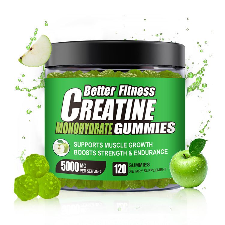 Creatine Monohydrate Gummies, 120 Count, 30 Servings, Strength Support & Muscle Recovery Supplement for Men and Women, Vegan, Sugar Free - Green Apple