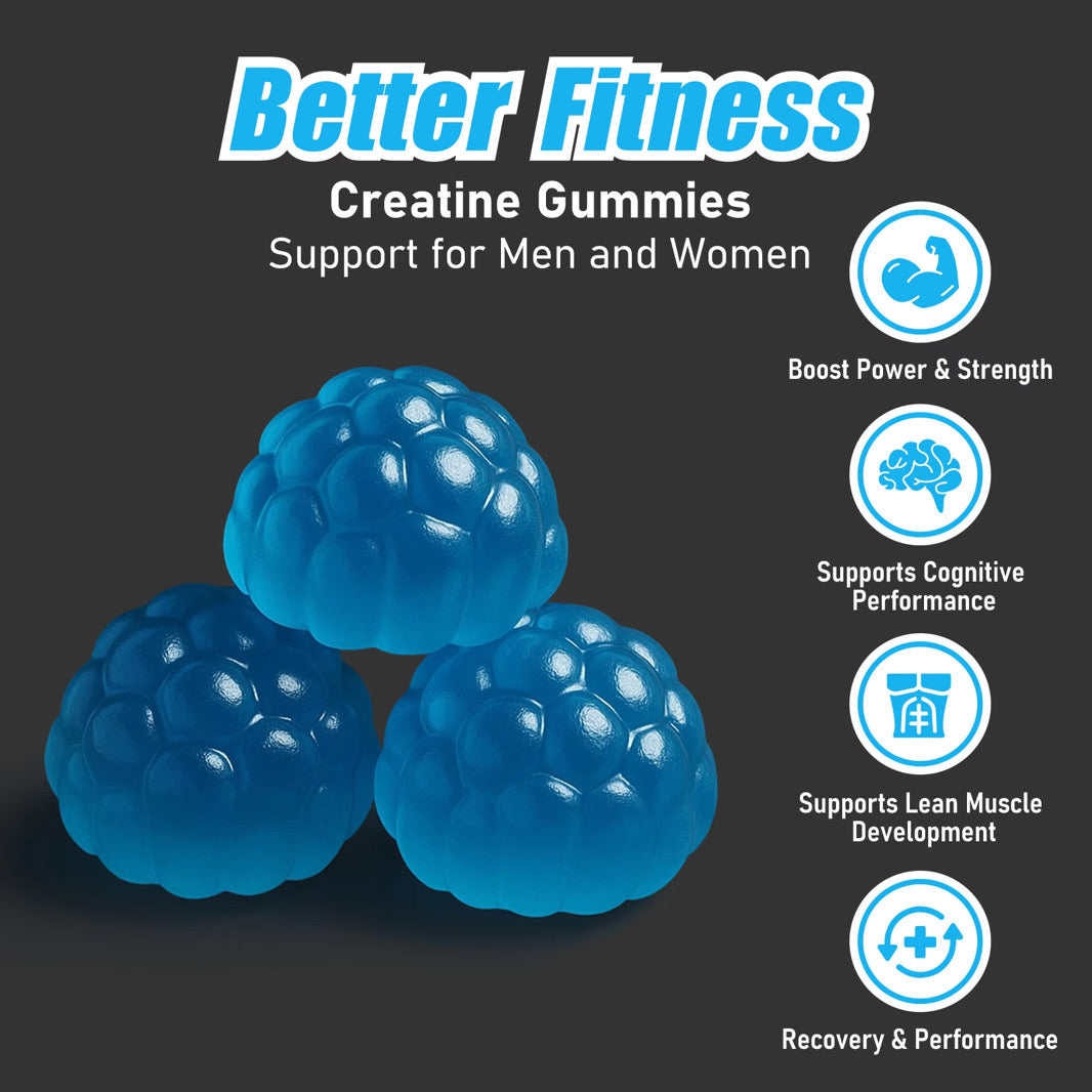 Blueberry Creatine Monohydrate Gummies, 120 Count, 30 Servings, Strength Support & Muscle Recovery Supplement for Men and Women, Vegan, Sugar Free