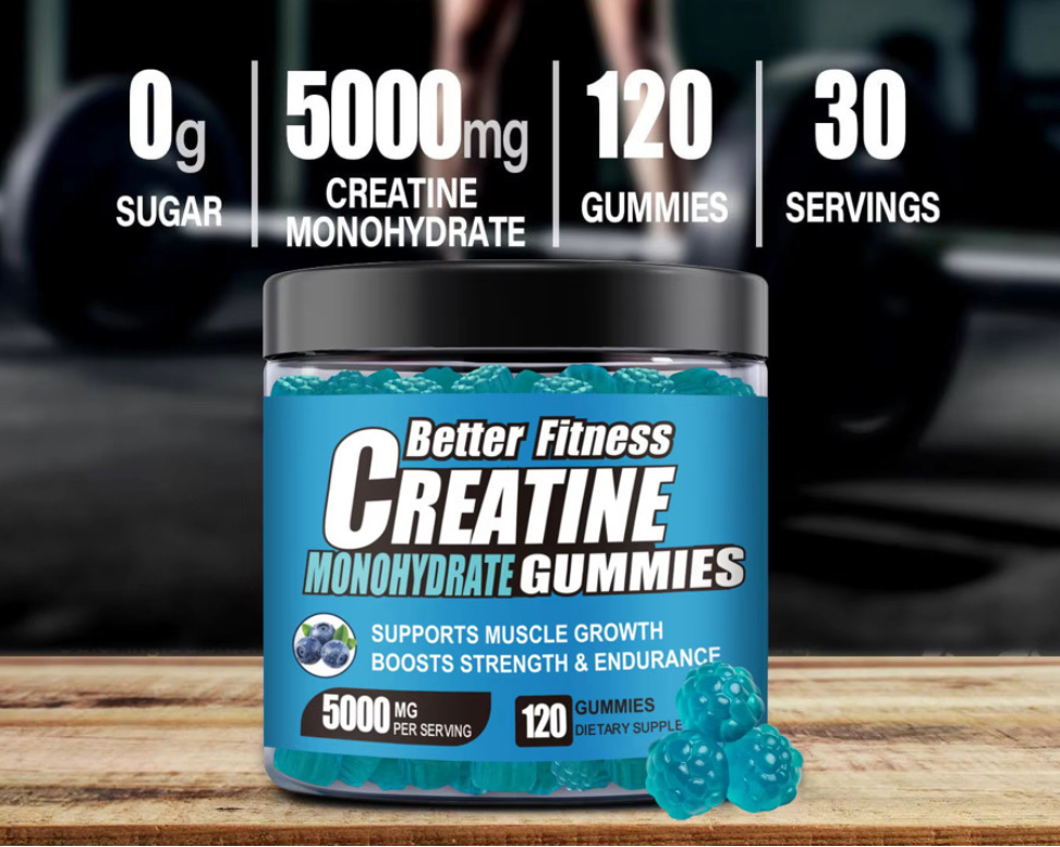 Blueberry Creatine Monohydrate Gummies, 120 Count, 30 Servings, Strength Support & Muscle Recovery Supplement for Men and Women, Vegan, Sugar Free