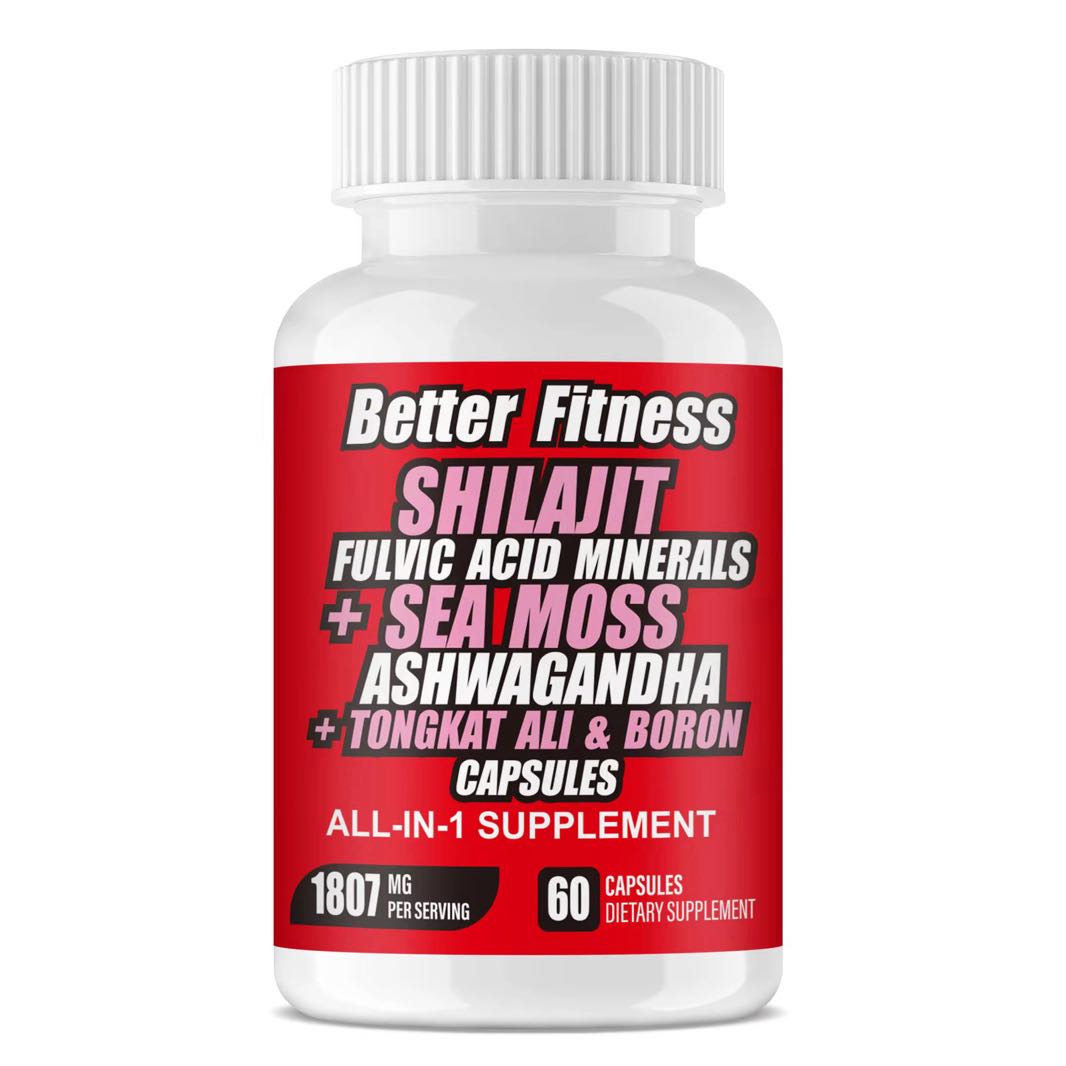 Shilajit Capsules with Ashwagandha Sea Moss Tongkat Ali Zinc Magnesium and Boron, 60 Count, 30 Day Supply