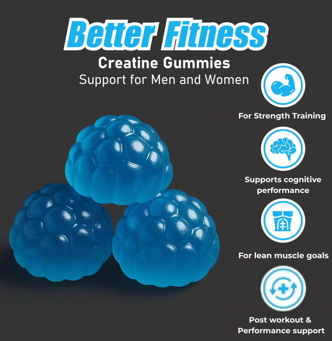 Blueberry Creatine Monohydrate Gummies, 120 Count, 30 Servings, Strength Support & Muscle Recovery Supplement for Men and Women, Vegan, Sugar Free