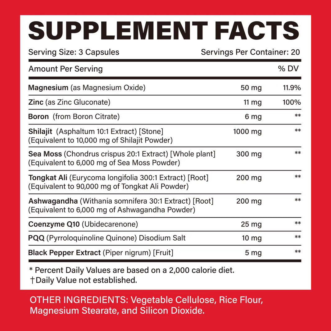 BetterFitness Pure Himalayan Shilajit Capsules - Sea Moss Ashwagandha Tongkat Ali Non-GMO Energy Boost 60ct