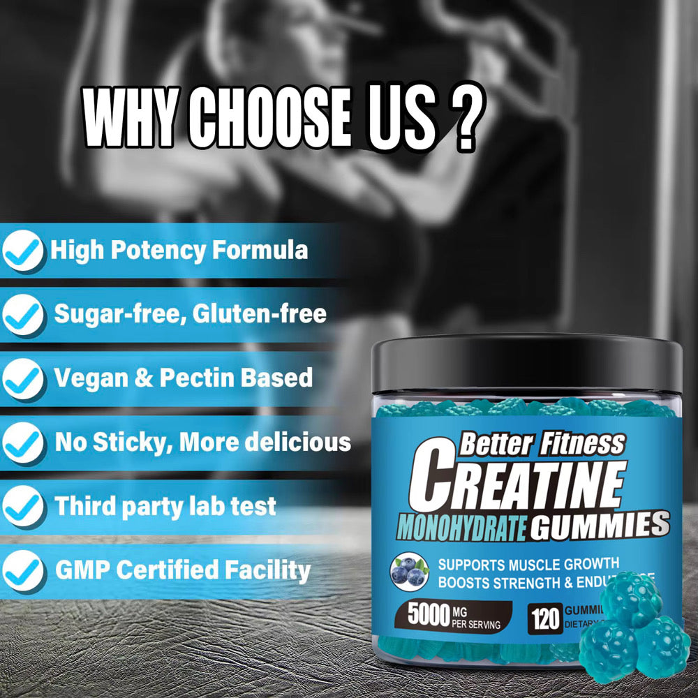 BetterFitness Vegan Creatine Gummies 5g Blueberry Non-GMO Strength & Energy Supplement