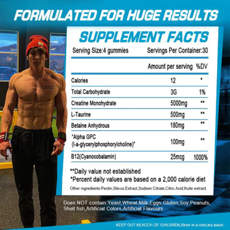 BetterFitness Vegan Creatine Gummies 5g Blueberry Non-GMO Strength & Energy Supplement