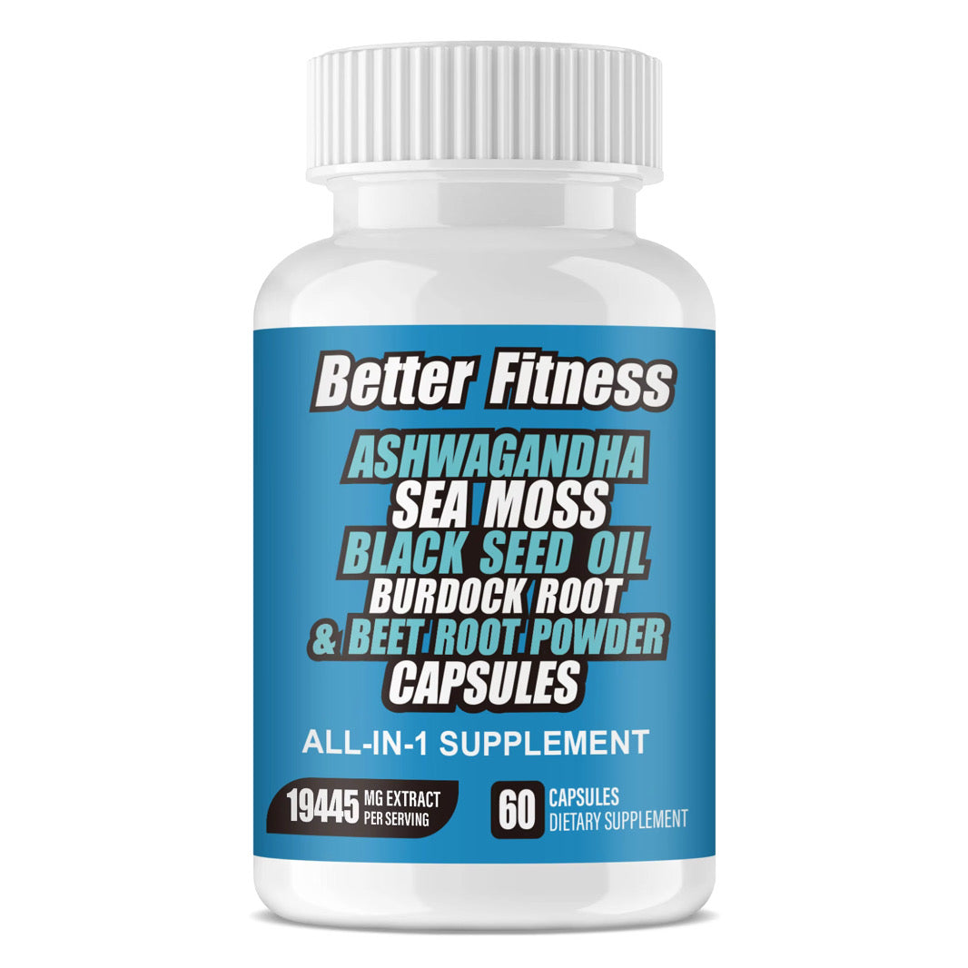 BetterFitness Ashwagandha Capsules Sea Moss Beet Root Vitamin D3 Non-GMO Energy Support