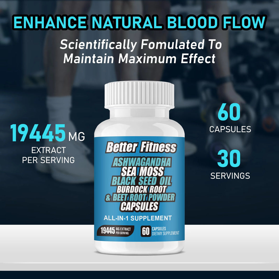 BetterFitness Ashwagandha Capsules Sea Moss Beet Root Vitamin D3 Non-GMO Energy Support