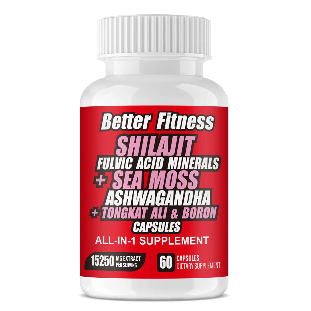 BetterFitness Pure Himalayan Shilajit Capsules - Sea Moss Ashwagandha Tongkat Ali Non-GMO Energy Boost 60ct