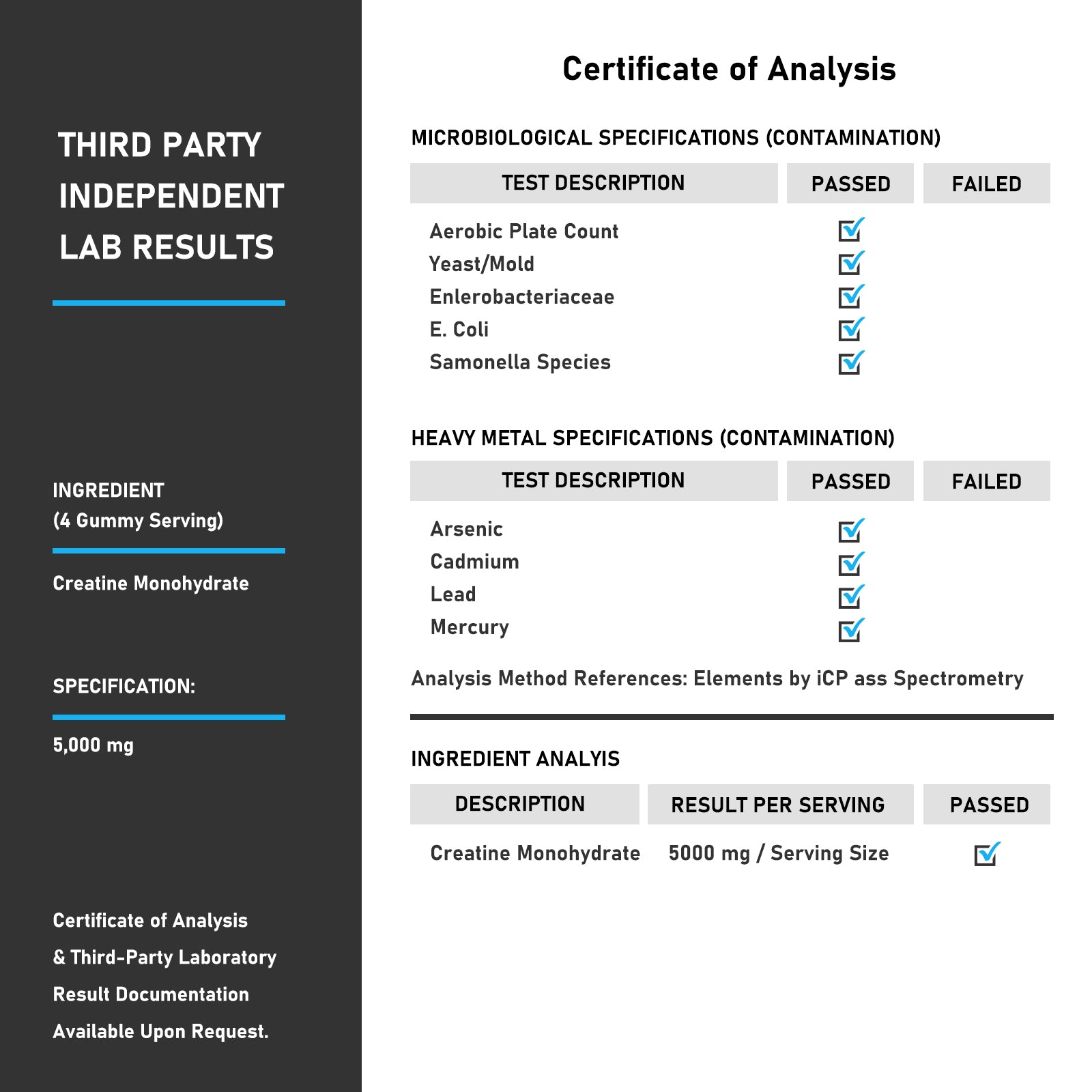 Creatine Monohydrate Gummies 5000mg, Blueberry, 120 Count, Muscle Growth Strength and Energy, Pre-Workout, Vegan, Sugar Free, Men and Women, 30 Servings
