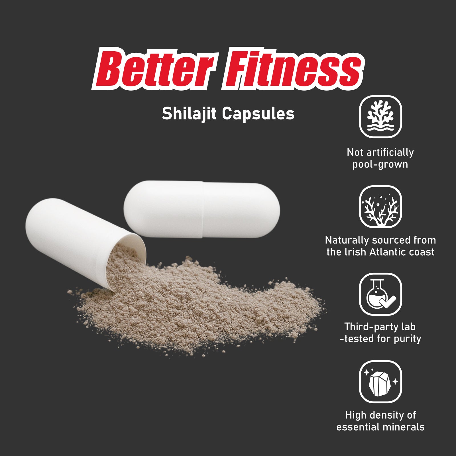 Shilajit Capsules with Ashwagandha Sea Moss Tongkat Ali Zinc Magnesium and Boron, Vitality and Energy Blend, 60 Capsules, 30 Day Supply